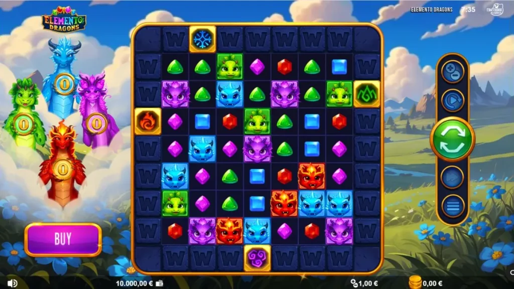 Elemento Dragons slot game interface with elemental dragon themes