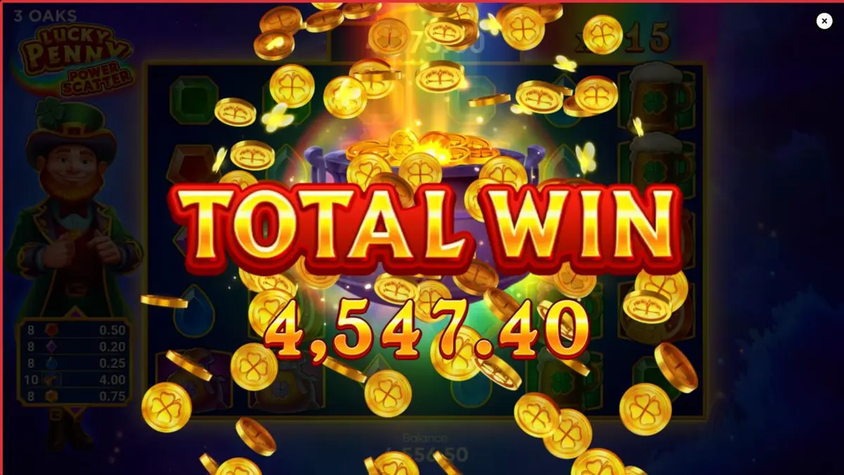 Lucky Penny Power Scatter slot game interface featuring Irish theme and gold coins